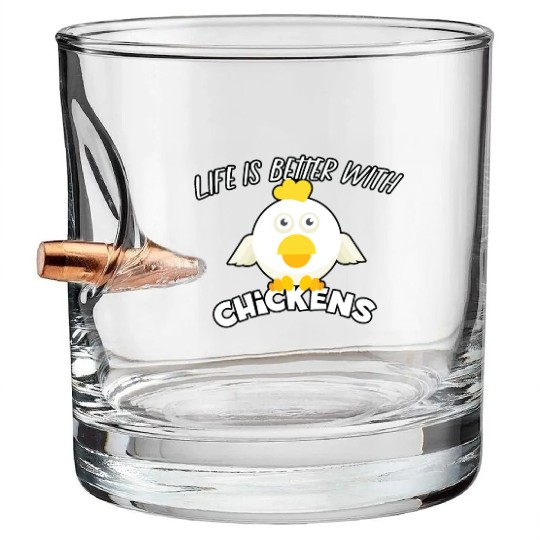 Life Is Better with Chickens Cartoon Funny Hen Bullet Whiskey Glasses