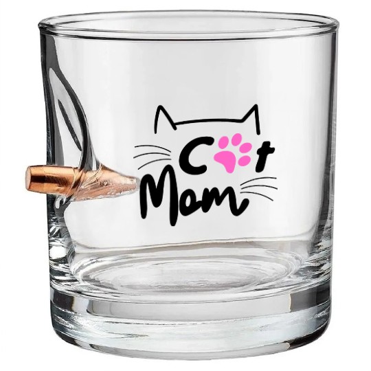 Best Cat Mom Ever with Paw for Mother Bullet Whiskey Glasses