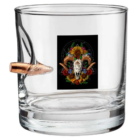 Psychedelic Ram Skull Bullet Whiskey Glasses