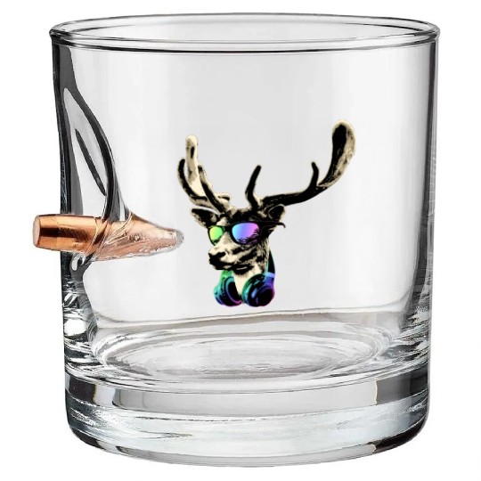 Deer DJ Brown Sticker Cool and Funny Music Animal Bullet Whiskey Glasses
