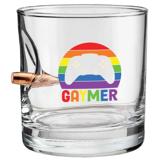 LBGT Flag Gay Pride Human Gaymer Gamer Bullet Whiskey Glasses