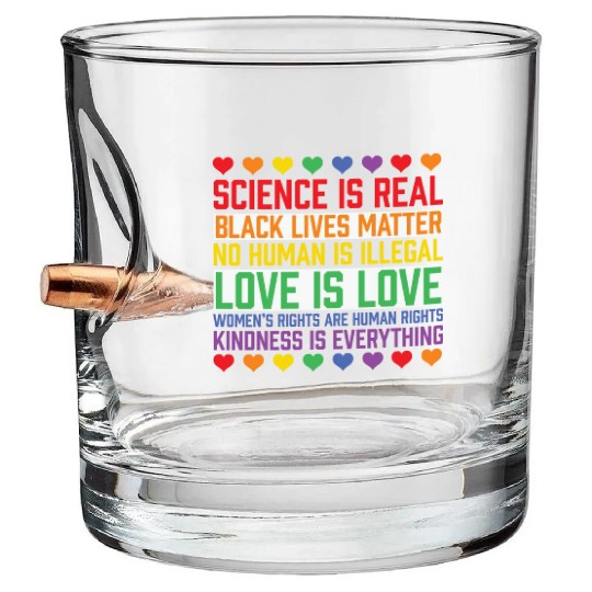 LBGT Flag Gay Pride Human Science is Real Bullet Whiskey Glasses
