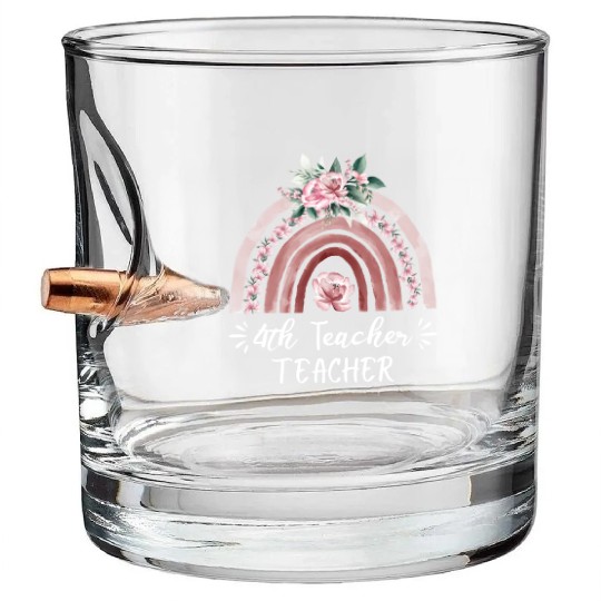 4th grade teacher floral rainbow back to school Bullet Whiskey Glasses
