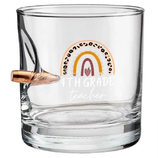 4th grade teacher leopard rainbow back to school Bullet Whiskey Glasses