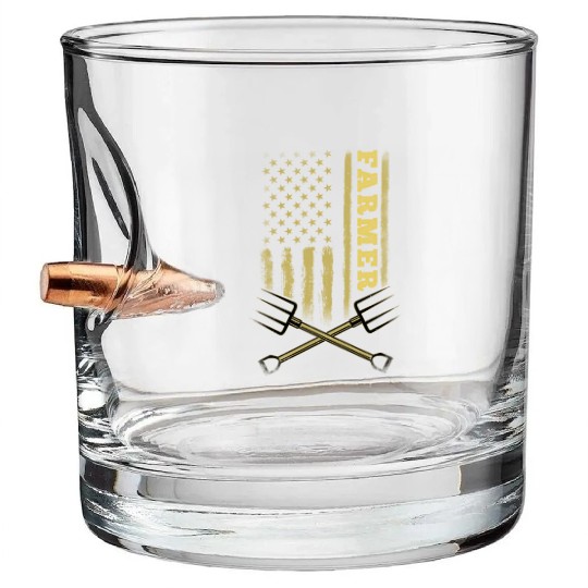 American Flag Farmer - Patriotic Farming Farmer Bullet Whiskey Glasses