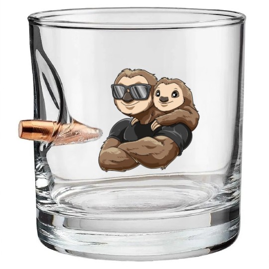 Strong sloth with baby sloth child for a Sloth Bullet Whiskey Glasses