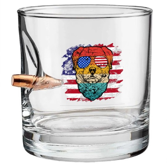 vintage dog lover sublimation flag usa vintage Bullet Whiskey Glasses
