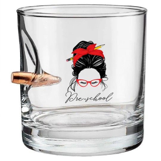 Preschool teacher messy bun women school Bullet Whiskey Glasses