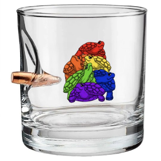 Turtle Stack LGBTQ Gay Pride Rainbow Flag LGBT Bullet Whiskey Glasses