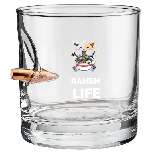 ramen life cat eat Bullet Whiskey Glasses