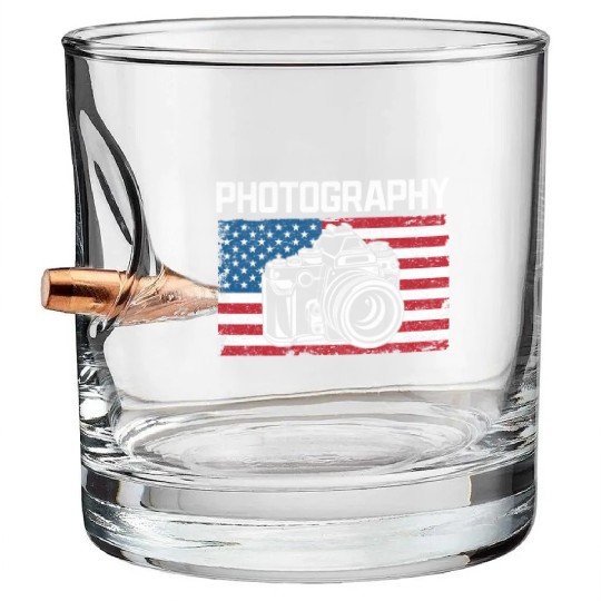 Photography US Flag Photography Lover Camera Bullet Whiskey Glasses