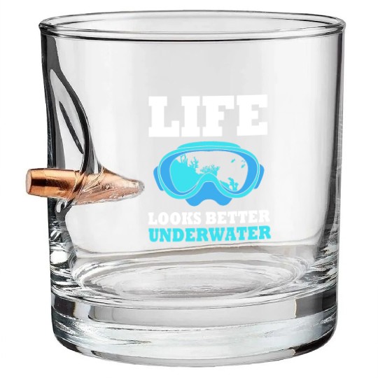 Life Looks Better Underwater Funny Scuba Diving Bullet Whiskey Glasses