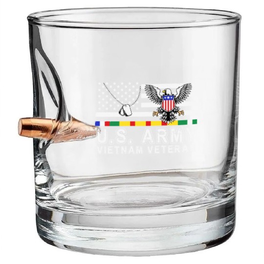Vietnam Veteran Eagle US Flag Dog Tag Vintage Bullet Whiskey Glasses