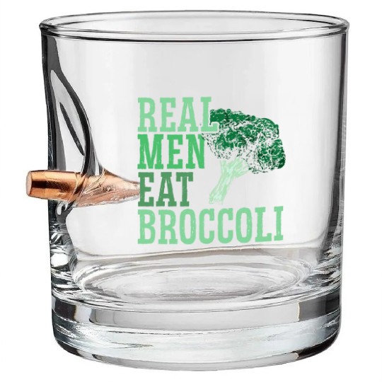 Real Men Eat Broccoli Broccoholic Vegetable Vegan Bullet Whiskey Glasses