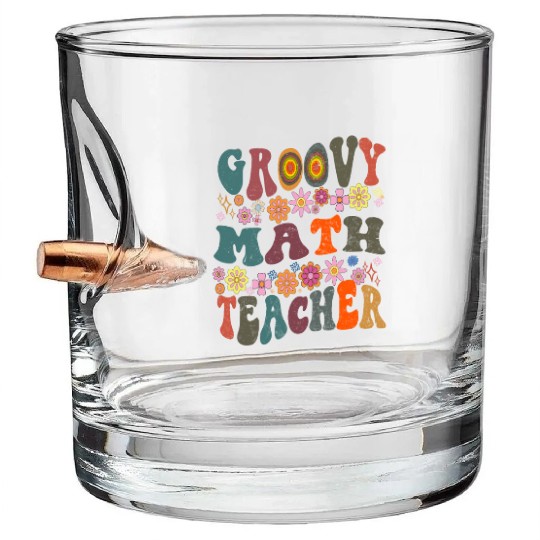 Groovy math Teacher retro Back To School Bullet Whiskey Glasses