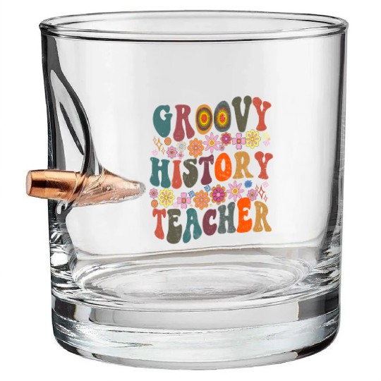 Groovy history Teacher retro Back To School Bullet Whiskey Glasses