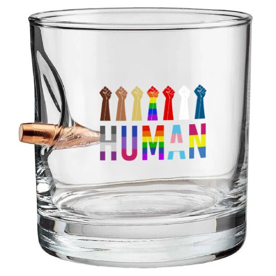 Human Rights For All Resist Feminist LGBT Black Bullet Whiskey Glasses