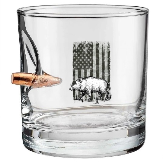 Patriotic Wild Boar Hunting Season For Hog Bullet Whiskey Glasses
