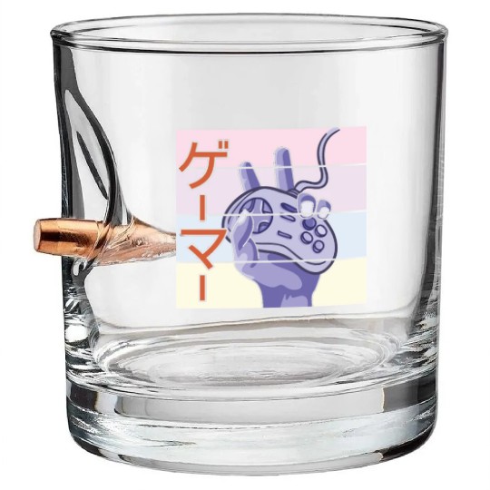 Japanese Play Video Game Lover Arcade Gamer Gaming Bullet Whiskey Glasses