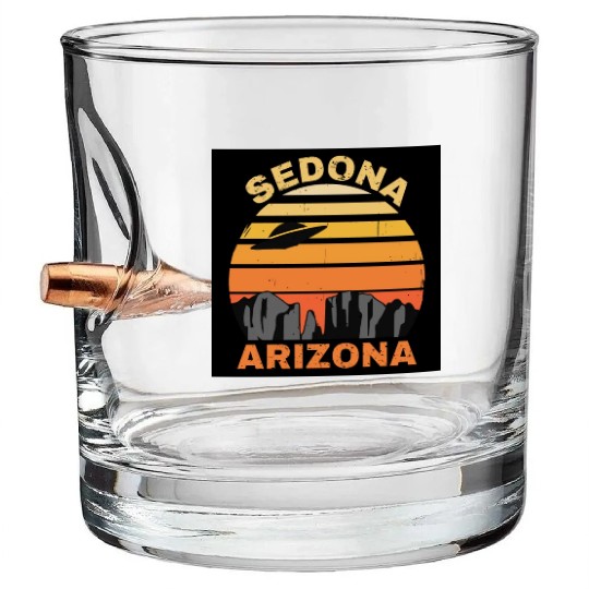 Sedona Arizonna Retro Sunset and UFO Bullet Whiskey Glasses