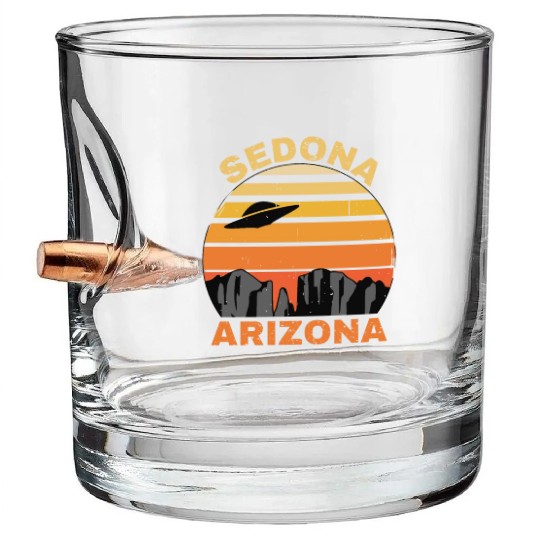 Sedona Arizonna Retro Sunset and UFO Bullet Whiskey Glasses
