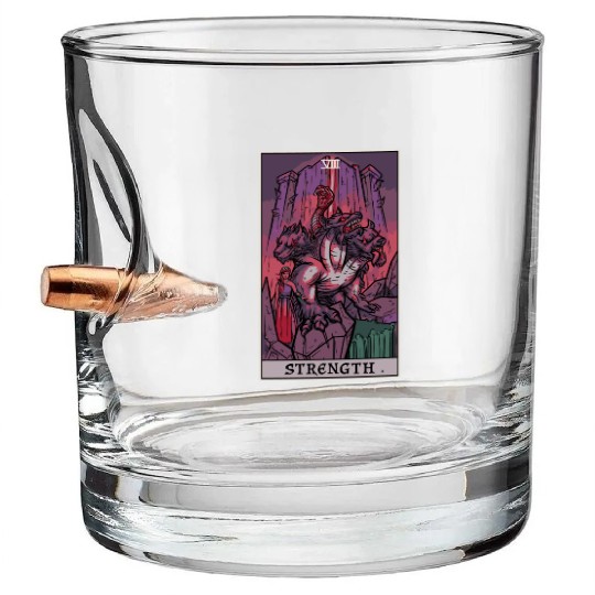 Strength Tarot Card Halloween Cerberus Greek Mytho Bullet Whiskey Glasses