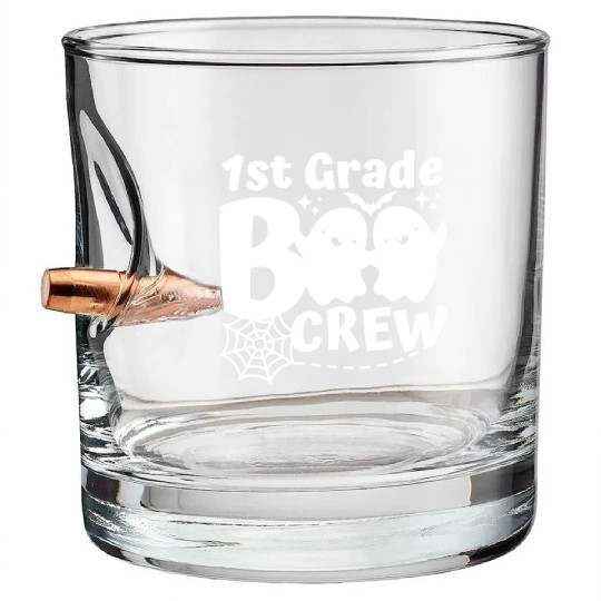 1st Grade Boo Crew Halloween First Day School Bullet Whiskey Glasses