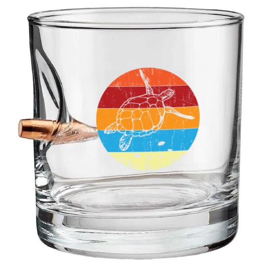 Retro Sea Turtle For Turtle Lover Bullet Whiskey Glasses