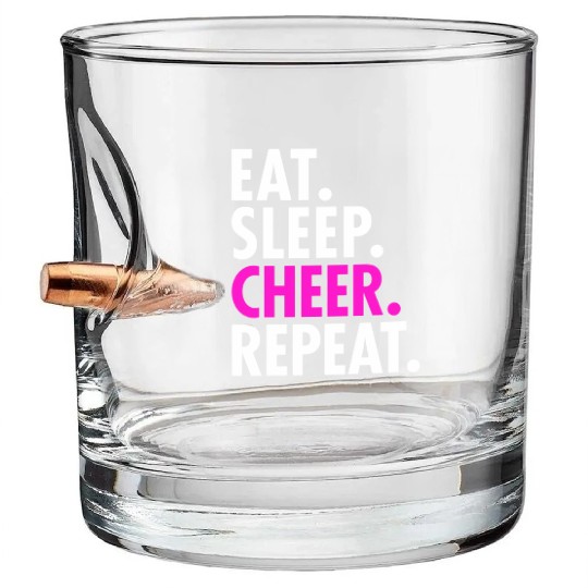 Eat Sleep Cheer Repeat Cheerleading Girls Women Cu Bullet Whiskey Glasses