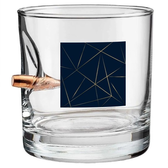 Luxury Gold Navy Blue Geometric Polygon Bullet Whiskey Glasses