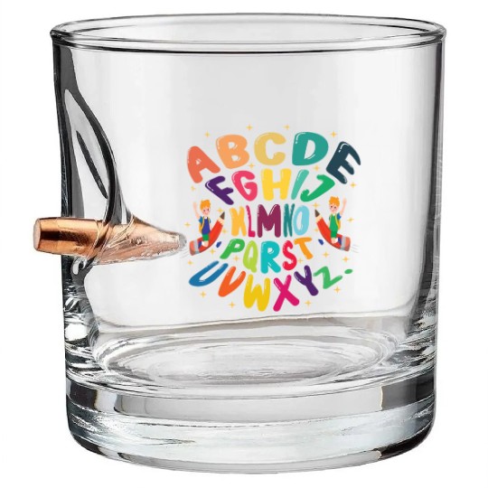 funny kindergarten hi alphabet back to school Bullet Whiskey Glasses