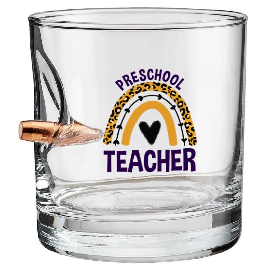 Leopard Rainbow Back To School Preschool Teacher Bullet Whiskey Glasses