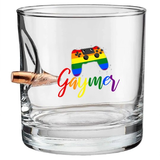 Funny Gaymer Controller Gay Gamer Rainbow LGBT Bullet Whiskey Glasses