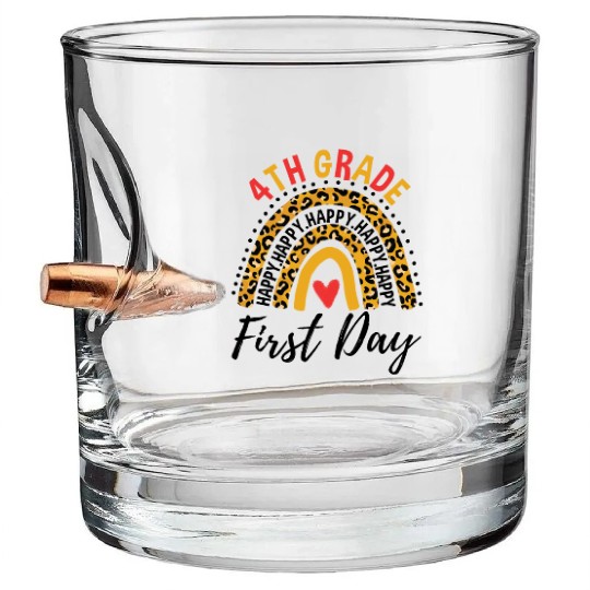 Rainbow First Day Of School 4th Grade Teacher Bullet Whiskey Glasses