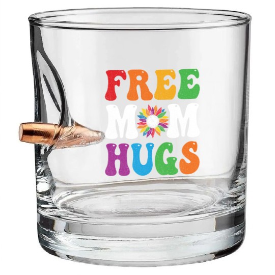 Free Mom Hugs Sunflower Rainbow LGBT Lesbian Gay Bullet Whiskey Glasses