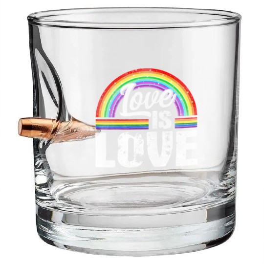 Love is Love - Rainbow Tolerance LGBT Gay Pride Bullet Whiskey Glasses