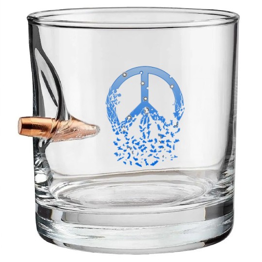 Blue Peace Sign Bullet Holes Disintegrates Bullet Whiskey Glasses