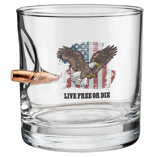 Live Free or Die - Bald Eagle - Grunge American Fl Bullet Whiskey Glasses