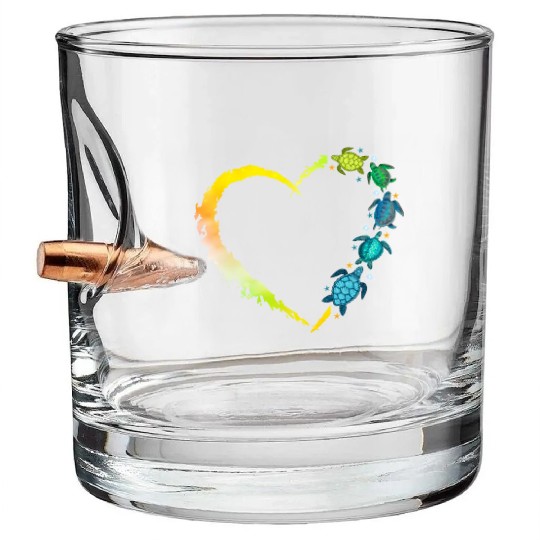 Sea Turtle Heart Animal Lover Bullet Whiskey Glasses