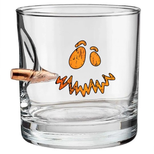 Jack O Lantern Scary Carved Pumpkin Face Bullet Whiskey Glasses