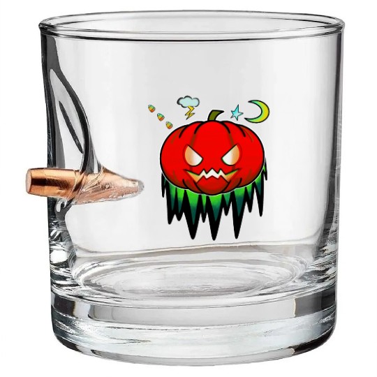 Halloween Jack O Lantern Pumpkin Candy Costume Bullet Whiskey Glasses