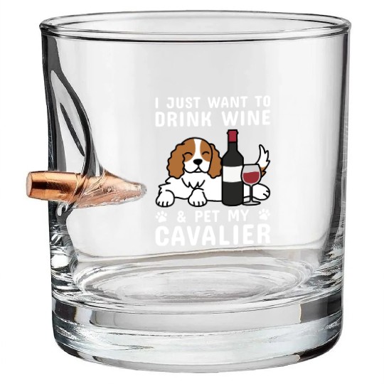 Drink Wine Cavalier King Charles Spaniel Bullet Whiskey Glasses