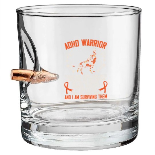 ADHD Warrior Embrace Neurodiversity ADHD Awareness Bullet Whiskey Glasses