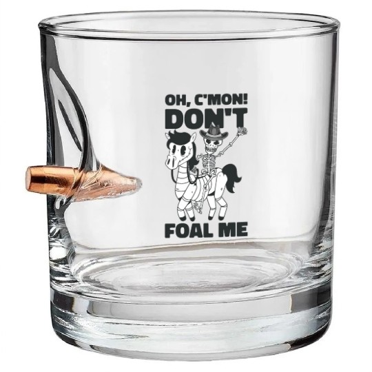 Halloween Cowboy Skeleton Foal Horse Riding Bullet Whiskey Glasses