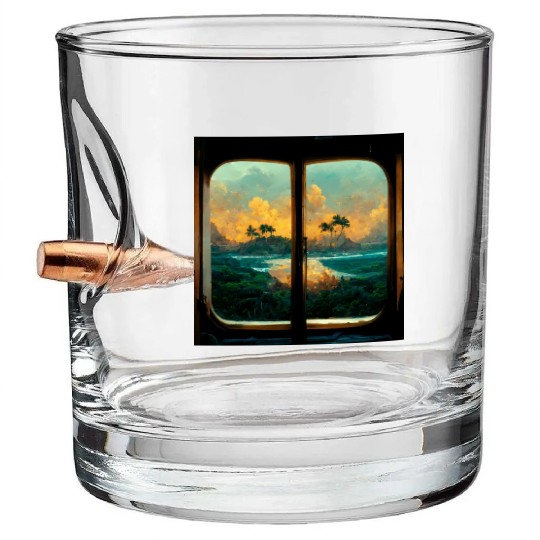 Paradise island painting Bullet Whiskey Glasses