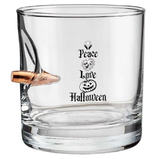 Peace, Love, Halloween, Funny saying halloween Bullet Whiskey Glasses