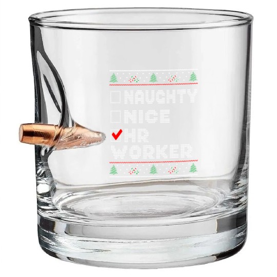 Naughty Nice HR Worker, Matching Christmas Group Bullet Whiskey Glasses