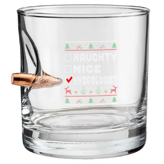 Naughty Nice Hydrologist, Matching Christmas Bullet Whiskey Glasses