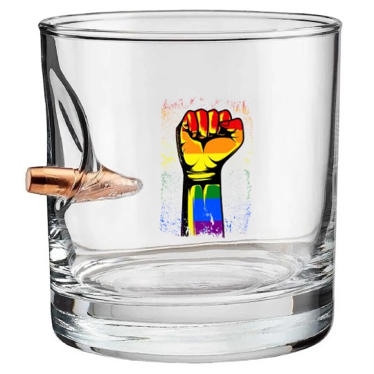 Gay Pride Fist Rainbow Pride Month Bullet Whiskey Glasses
