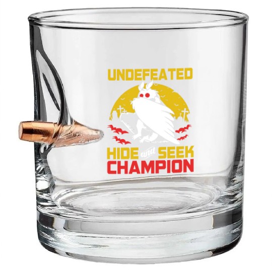 Undefeated Hide And Seek Champion Funny Mothman Bullet Whiskey Glasses